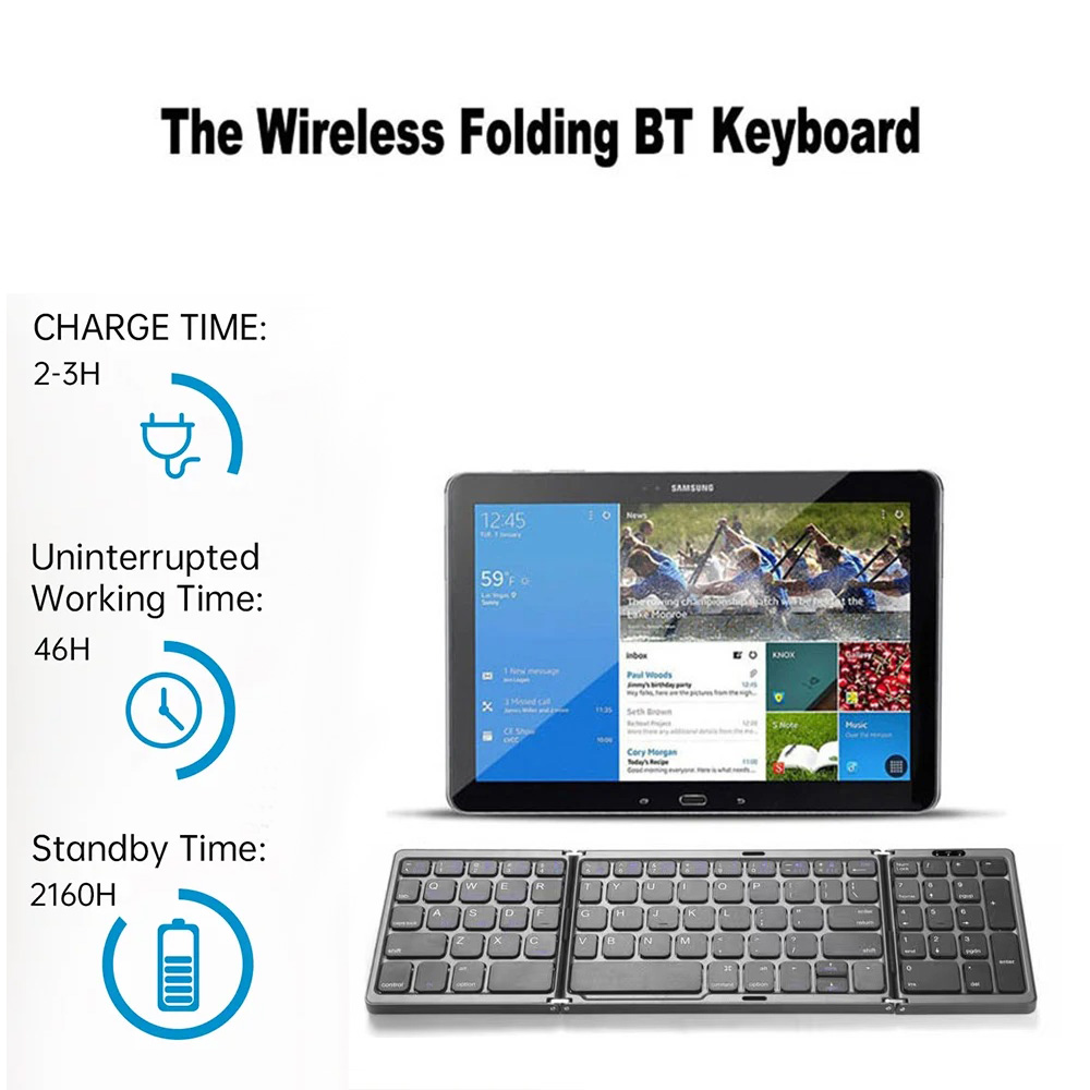 คีย์บอร์ดบลูทูธแบบพับสามทบ คีย - Android Tablet Gaming Accessories บทวิจารณ์และราคา