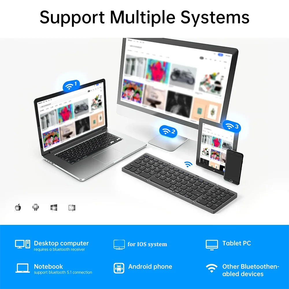 คีย์บอร์ดบลูทูธแบบพับสามทบ คีย - Android Tablet Gaming Accessories บทวิจารณ์และราคา